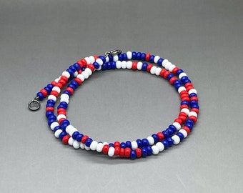 Red White and Blue Seed Bead Necklace • Thin 4mm Single Strand • Made to Order