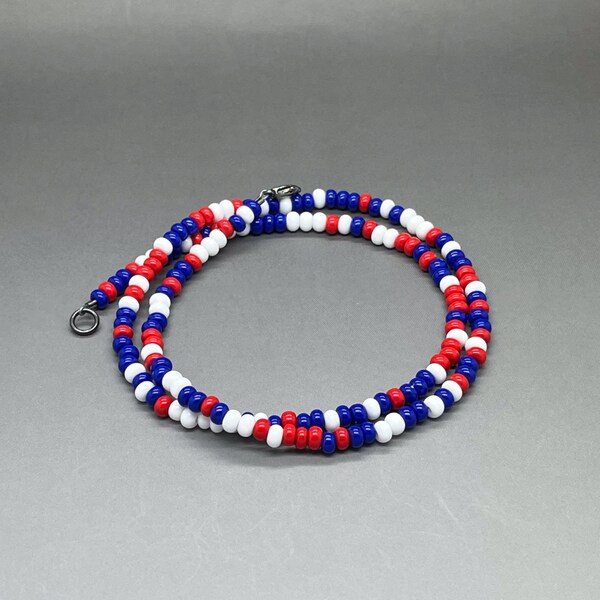 Red White and Blue Seed Bead Necklace • Thin 4mm Single Strand • Made to Order