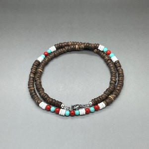 Coconut Beaded Necklace • 5.5mm Brown Coconut + Shell Bead Necklace • Summer Necklace • Surfer Necklace • Beach Necklace • Beach Vibe