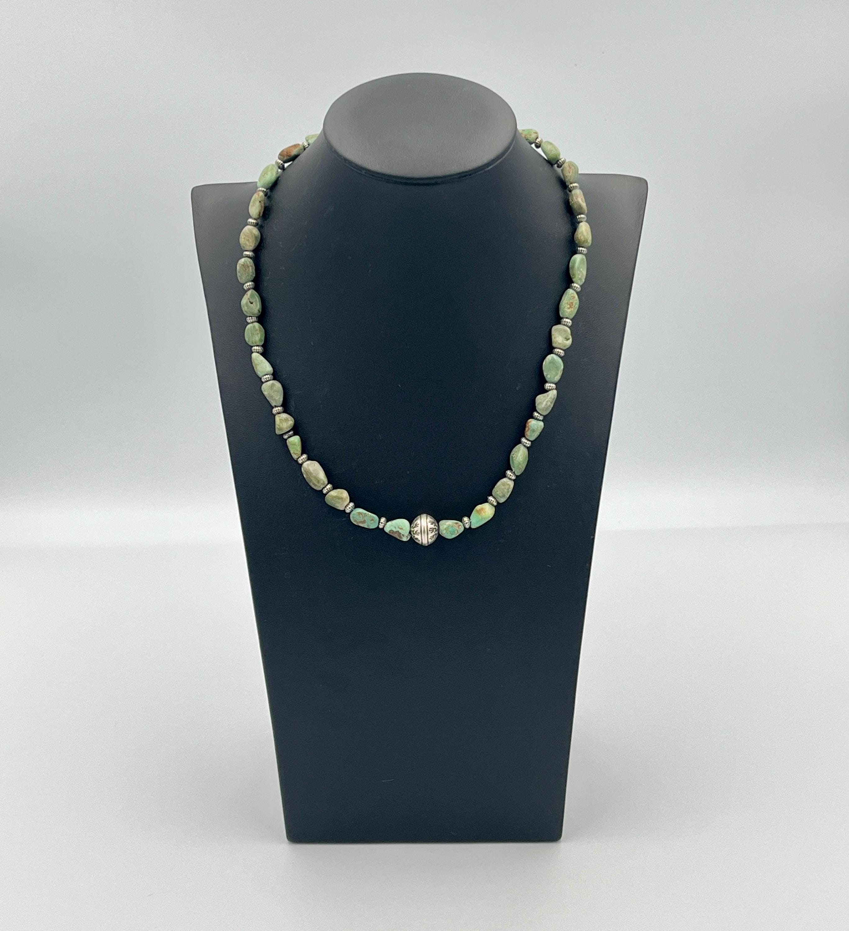 Collana lunga Pietra Paesina e Argento 925, sfere 12mm - Collane lunghe