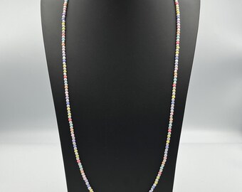 Thin 4mm Freshwater Pearl and Multicolor Seed Bead Necklace, Unisex Czech Glass Jewelry