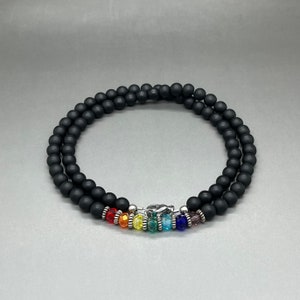 7 Chakra Bead Necklace • 6mm Single Strand Frosted Black Bead Necklace • Chakra Balancing • Meditation Jewelry
