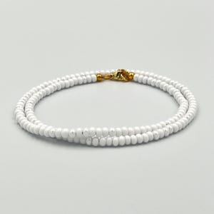 Thin 4mm Wedding White Seed Bead Layering Beaded Necklace • Unisex Czech Glass Jewelry