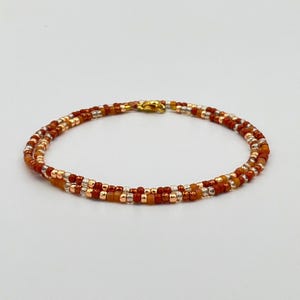 Thin 3mm Brown Topaz Seed Bead Layering Beaded Necklace • Unisex Glass Jewelry