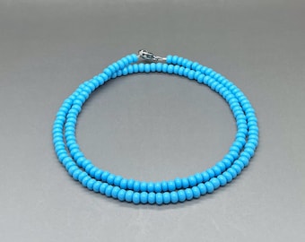 Turquoise Sky Blue Seed Bead Necklace • Thin 4mm Single Strand • Made to Order