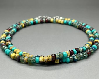 Thin 4mm Multi Color Picasso Seed Bead Necklace • Unisex Glass Jewelry • Southwestern Style