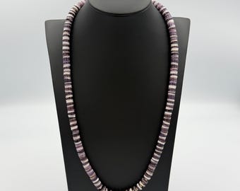 Genuine AAA 8.5mm Purple Wampum Heishi Necklace: Sterling Silver Southwestern Jewelry