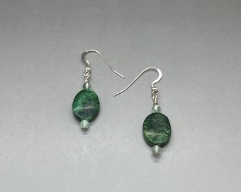 Jasper Beaded Earrings • Dark Green Jasper + Green Fluorite Gemstone Bead Earrings • Jasper Earrings • 925 Sterling Silver Earrings