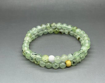 AAA Prehnite Bracelet • 6mm Rutilated Prehnite Green Gemstone Bead Stretch Bracelet • Rutilated Prehnite • Made to Order