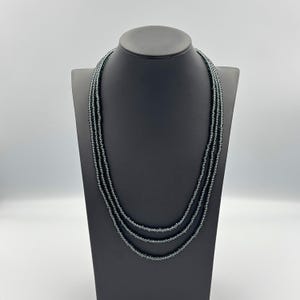 Thin 4mm Black Czech Glass Seed Bead Multi Strand Beaded Necklace • Unisex Glass Jewelry