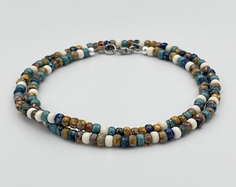 Thin 4mm Multi Color Picasso Seed Bead Necklace • Unisex Glass Jewelry • Southwestern Style
