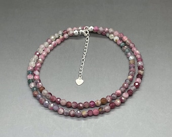 AAA gemischte Turmalin Perlen-Halskette • 4 mm Einzelstrang Wassermelonen-Turmalin Edelstein-Perlenhalskette • Mehrfarbiger Turmalin Schmuck