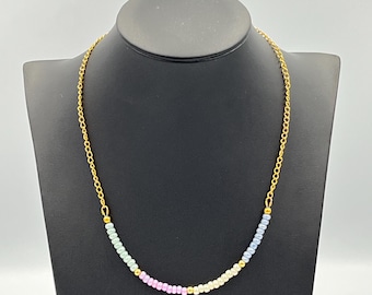 Thin 4mm Pastel Seed Bead Necklace, Summer Beach Jewelry, Unisex Czech Glass Jewelry