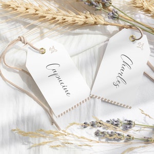 Marque-place "Voyage" | Marque-place mariage voyage et cordelette en cuir | Mariage Voyage, étiquette marque-place ou marque verre