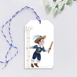 Lot : Etiquette mousquetaire | Etiquette perforée illustrée d'un petit mousquetaire | Blanc et bleu | Inscriptible