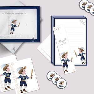 Coffret de papeterie "Mousquetaire" - Papeterie de correspondance pour enfant - Kit de papier à lettre - Cadeau pour petit garçon - Bleu