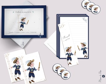 Coffret de papeterie "Mousquetaire" - Papeterie de correspondance pour enfant - Kit de papier à lettre - Cadeau pour petit garçon - Bleu