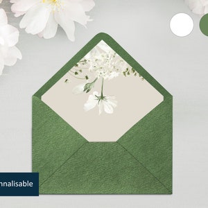 Doublure, intérieur d'enveloppe illustré de fleurs blanches | Enveloppe doublée collection "Marguerite"