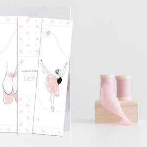Marcapáginas personalizado &quot;Bailarina Arabesca&quot; con nombre - Marcapáginas de libro ilustrado: bailarina, zapatilla, patrones, rosa - Regalo niña