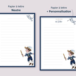 Kit de Papier à lettres personnalisé bleu Mousquetaire Papeterie pour enfant Papier à lettres ligné Cadeau anniversaire garçon image 2