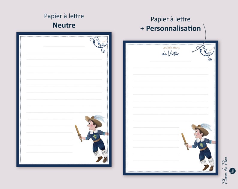 Kit de Papier à lettres personnalisé bleu Mousquetaire Papeterie pour enfant Papier à lettres ligné Cadeau anniversaire garçon image 2