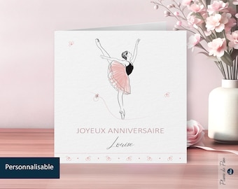 Carte anniversaire danse, invitation danse | Carte joyeux anniversaire avec une danseuse  | Carte double "Arabesque"