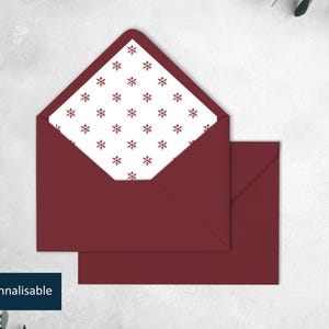 Enveloppe Flocon de Noël | Doublure, intérieur personnalisable | Jolis flocons rouges  | Collection "Pile de livres" de Noël
