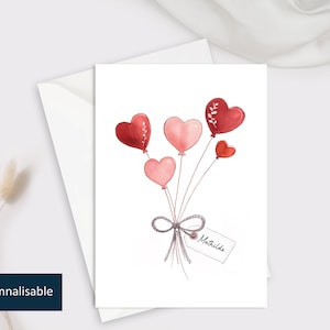 "Bouquet of Hearts" card original watercolor illustration | Personalized postcard for Valentine's Day or to say I love you