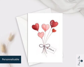 Card "Bouquet of Hearts" original watercolor illustration | Personalized postcard to say I love you