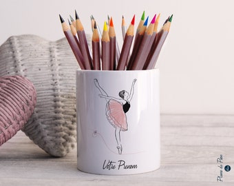 Pot à Crayons personnalisé danseuse "Arabesque" | Porte-crayons de bureau personnalisable avec prénom | Cadeau personnalisé