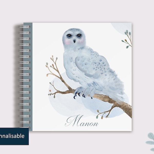 Cahier personnalisé "Hibou blanc" | Carnet de notes illustré d'un beau Harfang des neiges (Hibou blanc) | Cadeau Carnet d'ecriture