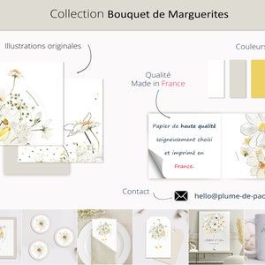 Lot : Etiquette bonne fête maman perforée et illustrée d'un bouquet de Marguerites Blanc et jaune clair Inscriptible image 3