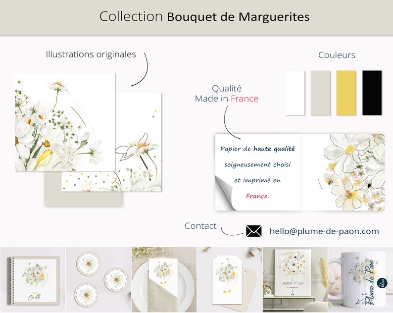 Lot : Etiquette bonne fête maman perforée et illustrée d'un bouquet de Marguerites Blanc et jaune clair Inscriptible image 3