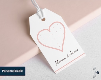 Kavel: Maman d'Amour label, Moederdaglabel geperforeerd en geïllustreerd met een hart | Beschrijfbaar