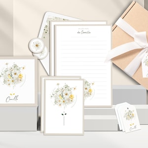 Caja de papel de carta personalizada "Ramo de Margaritas" - Set de papelería armoniosa - Regalo original, arte floral