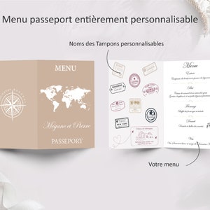 Menu de Mariage passeport thème Voyage Menu personnalisé, pliable 2 volets image 2