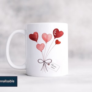 Mug, Mother&#39;s Day gift, illustrated with a &quot;Bouquet of Hearts&quot; | Customizable mug | Personalized gift