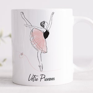 Personalized dancer mug | White ceramic mug "Arabesque" | Customizable mug with first name, Dancer cup | Personalized gift
