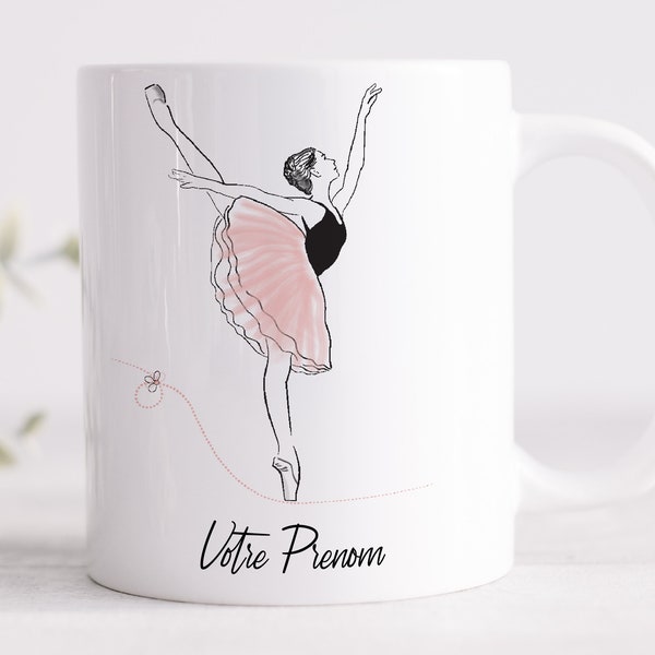 Mug personnalisé danseuse | Mug Céramique blanc "Arabesque" | Mug personnalisable avec prénom, Tasse Danseuse | Cadeau personnalisé