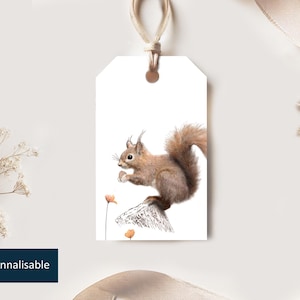 Lot : Etiquette Ecureuil | Etiquette perforée imprimée recto et verso et personnalisable | Automne, beige et marron | Inscriptible