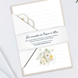 Kit Papier à lettres personnalisé bouquet de Marguerites Ensemble de Papeterie, Papier à lettres ligné Cadeau botanique, aquarelle image 4