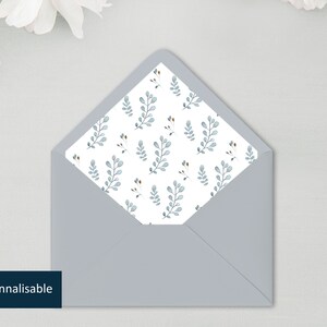 Doublure, intérieur d'enveloppe feuillage, petites feuilles aquarelles | Enveloppe doublée personnalisable Collection "Hibou blanc"