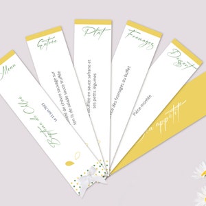 Ausklappbares Fanmenü &quot;Marguerites&quot; | 6 oder 12 | Blatt Taufe oder Kommunion Mädchenmenü - Origami | Menü Gelb-weiße Blüten