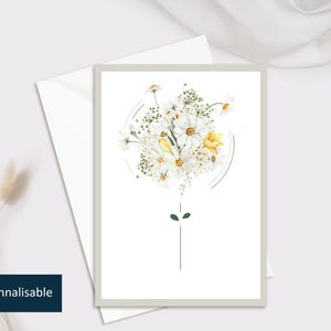 Carte illustration d'un "Bouquet de Marguerites" | Carte postale personnalisable | Aquarelle, Fleuri, fleur blanche