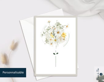 Illustration card of a "Bouquet of Daisies" | Customizable postcard | Watercolor, Floral, white flower