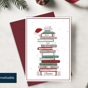Cartolina di Buon Natale Nonna | Biglietto acquerello illustrato con una “pila di libri” personalizzabile | Illustrazione originale per nonna, nonna.