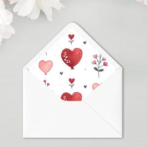 Doublure, intérieur d'enveloppe coeurs roses et rouges | Enveloppe  Saint Valentin doublée personnalisable Collection "Bouquet de Coeurs"