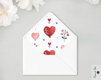 Sobre con corazón rosa y rojo | Forro interior con un mensaje romántico y romántico | Colección "Ramo de Corazones"