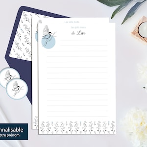 Papel de escritura de pájaros "Envol de Tendresse" - Kit de papelería personalizado - Correspondencia y escritura - Regalo de cumpleaños