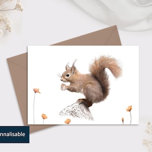 Carte "Ecureuil" | Carte postale personnalisable + enveloppe | Illustration d'un écureuil, beige, automne.
